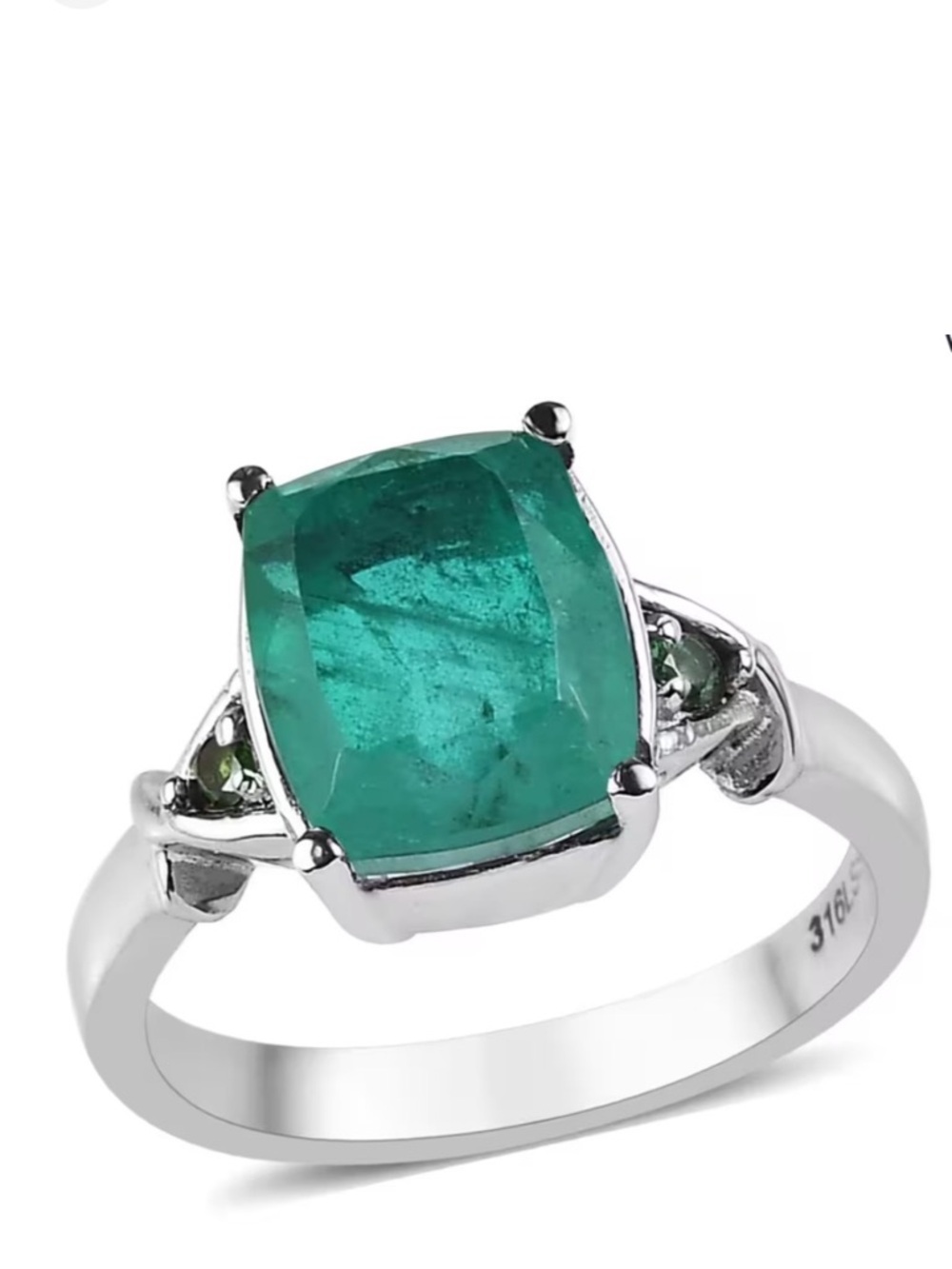 Emeraldine Quartz (Triplet) and Simulated Green Diamond Ring in Stainless Steel